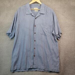 Solitude Mens Hawaiian Shirt XL 100% Washable Silk Blue Wood